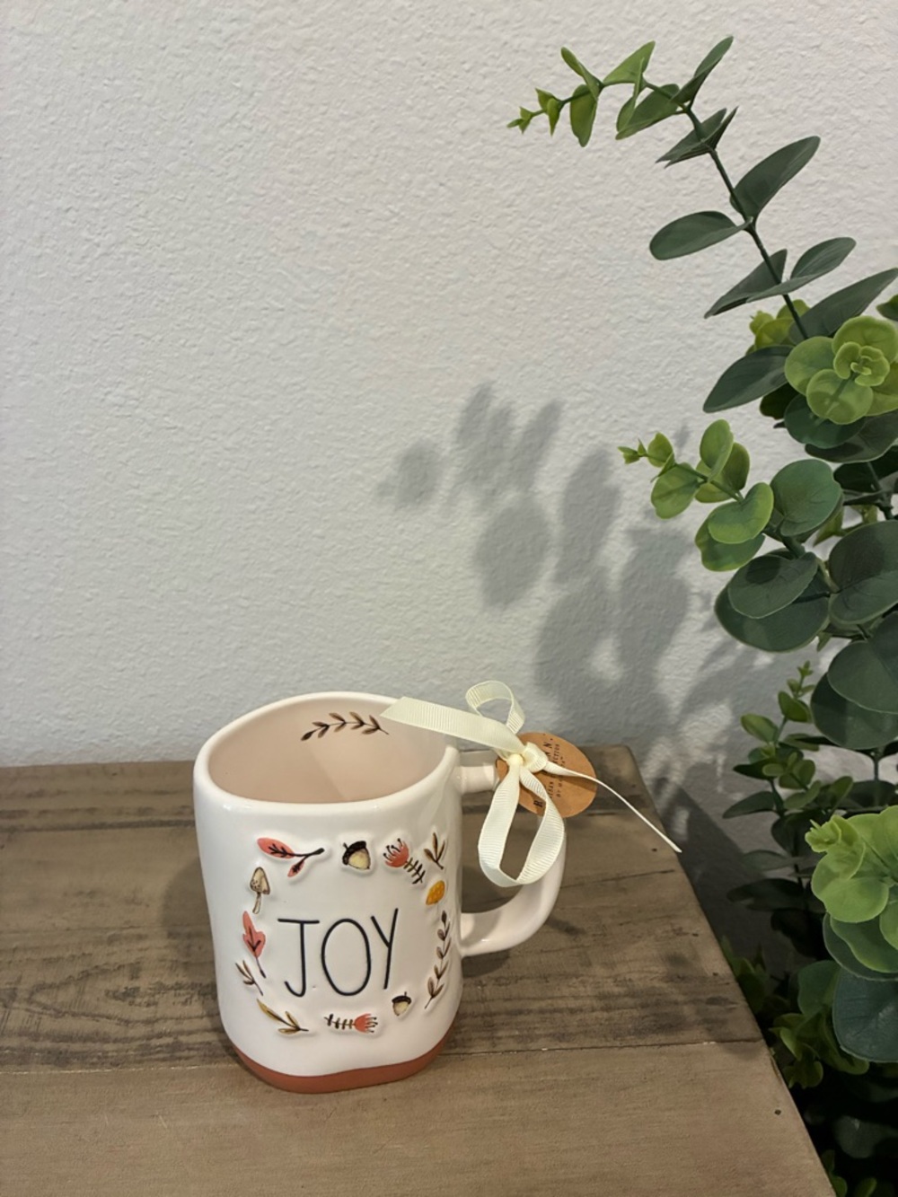 Rae Dunn JOY Fall leaves mug.